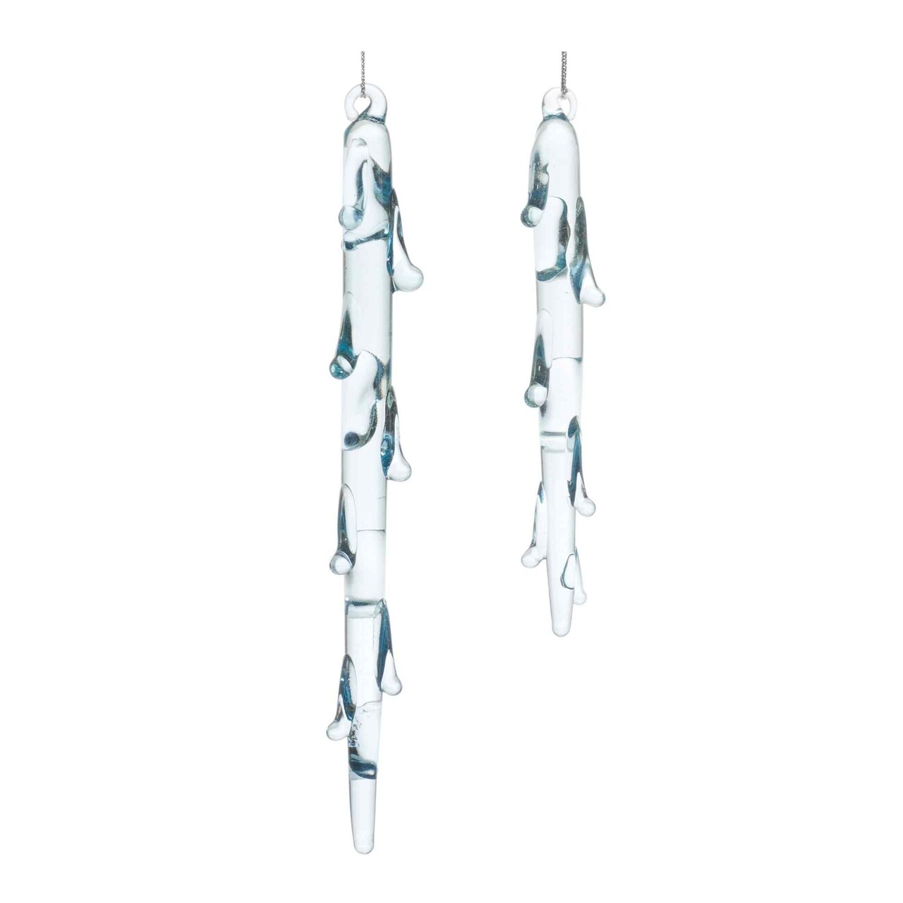 Melrose Melted Glass Christmas Icicle Ornaments - 7"- Blue - 12ct
